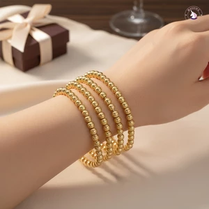 Bộ 5 Vòng Tay Ngọc Trai ABS Nữ Hạt Vàng Co Giãn Dây Đeo Tay Co Giãn