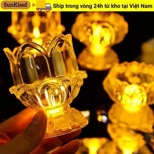 Đèn ngủ LED SUNKISSD, Đèn nến điện tử mô hình hoa sen lãng mạn, Giảm ánh sáng vĩnh cửu trong suốt cho bữa tiệc lễ hội Trang trí bầu không khí
