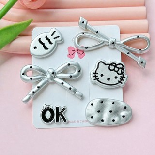 [ĐỘC QUYỀN]  ✨ Set Charm 6 Món Hello Kitty Hoa Bạc Chấm Bi Cao Cấp – Nơ Bạc Cá Nhỏ Kawaii Trang Trí Dép 3D Dễ Thương Hot