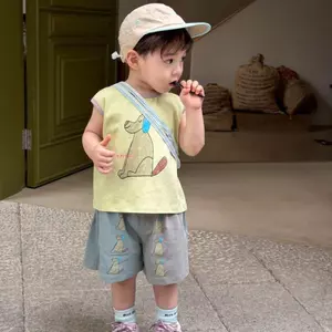 Bé trai (90-140) Áo Vest mỏng phù hợp phong cách mới mùa hè + Quần short hoạt hình thông thường