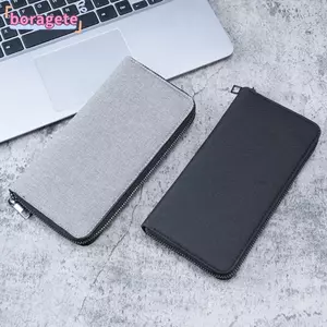 Ví dài nam BORAGETE, Túi xách công sở có dây kéo nhiều khe, Túi đựng tiền xu dung tích lớn bằng vải Canvas