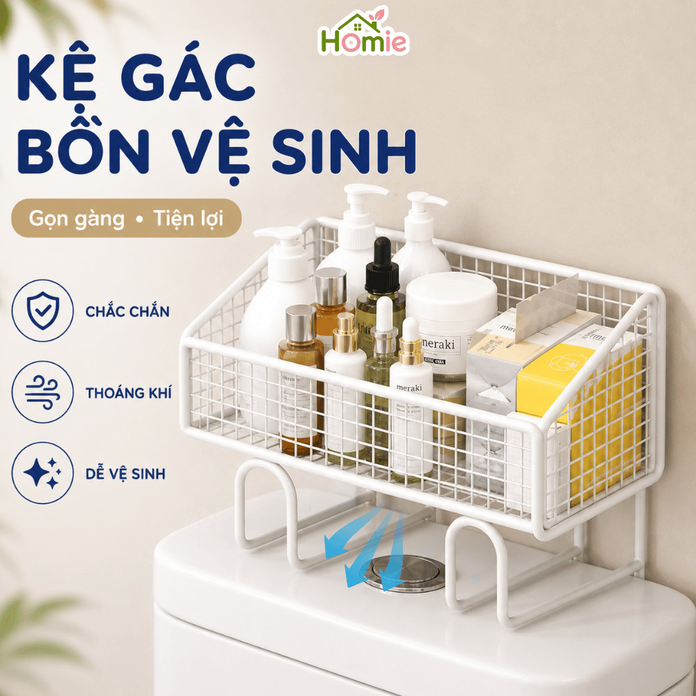 Kệ Nhà Vệ Sinh Gác Bồn Toilet  HOMIE Giá Để Đồ Nhà Tắm Chống Gỉ, Dung Tích Lớn, Thoáng Khí, Tiện Lợi