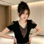 Pháp Cổ Cọc Nóng Khâu Kim Cương Áo Thun Slim-fit Ôm Hơn Nhìn Mùa Hè Thời Trang Cao Cấp Phong Cách Mới Khâu Thời Trang Tay Ngắn