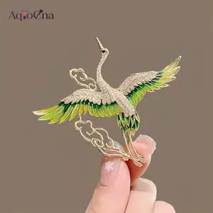 AqToCna Phong Cách Trung Hoa Thanh Lịch Kim Cương Giả Xanh Men Cánh Cần Cẩu Đám Mây Trâm Cài Cho Nữ Bé Gái Chim Bay Ve Áo Chân Dự Tiệc Trang Sức AqToCna