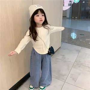 Phong cách mới (90-150) Áo dài tay phiên bản Hàn Quốc dành cho bé gái + Quần jean thông thường