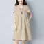 Mùa hè 2026 Plus size Phong cách Hàn Quốc Vải lanh Cotton màu trơn Váy dài vừa phải dáng rộng chữ A che thịt Ôm hơn Nhìn văn học lười tay ngắn Plus size S