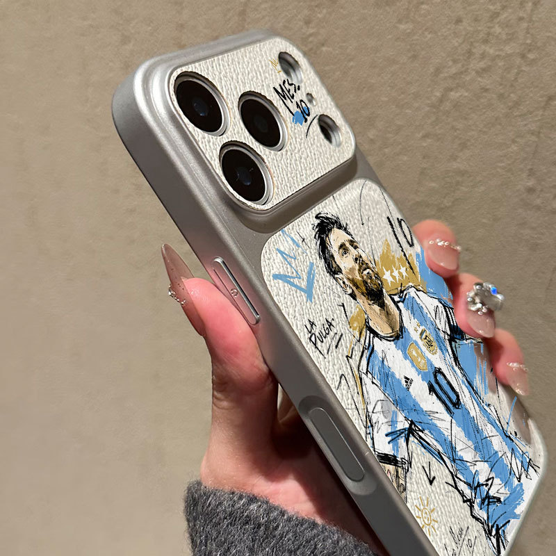 Ốp lưng iPhone Họa tiết da mạ phong cách Argentina số 10 Messi iPhone 17 16 15 14 13 12 11 Pro Max Plus Max