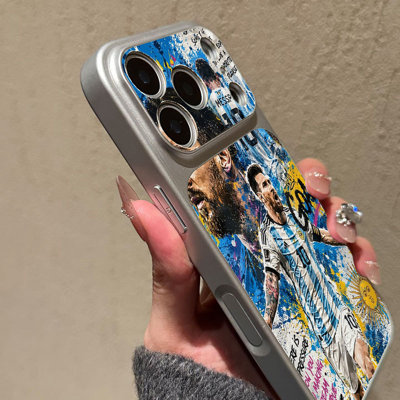 Ốp lưng iPhone Họa tiết da mạ phong cách Argentina số 10 họa tiết Messi iPhone 17 16 15 14 13 12 11 Pro Max Plus Max