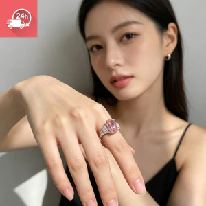 Công Nghiệp Nặng Mô Phỏng Kim Cương Hồng Carat Lớn Đá Cắt Hình Chữ Nhật Cao Kim Cương Carbon Nữ Nhẫn