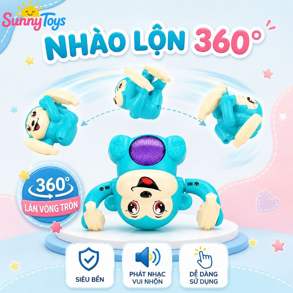 Khỉ Nhào Lộn Phát Sáng SunnyToys - Đồ Chơi Tự Lộn Vòng 360 Độ Cho Bé 1-3 Tuổi