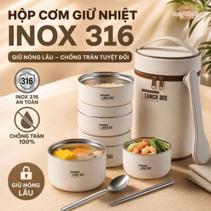 Hộp Cơm Giữ Nhiệt Inox 316 Chống Rò Rỉ 4 Ngăn Kèm Túi Cho Văn Phòng Trường Học Dã Ngoại