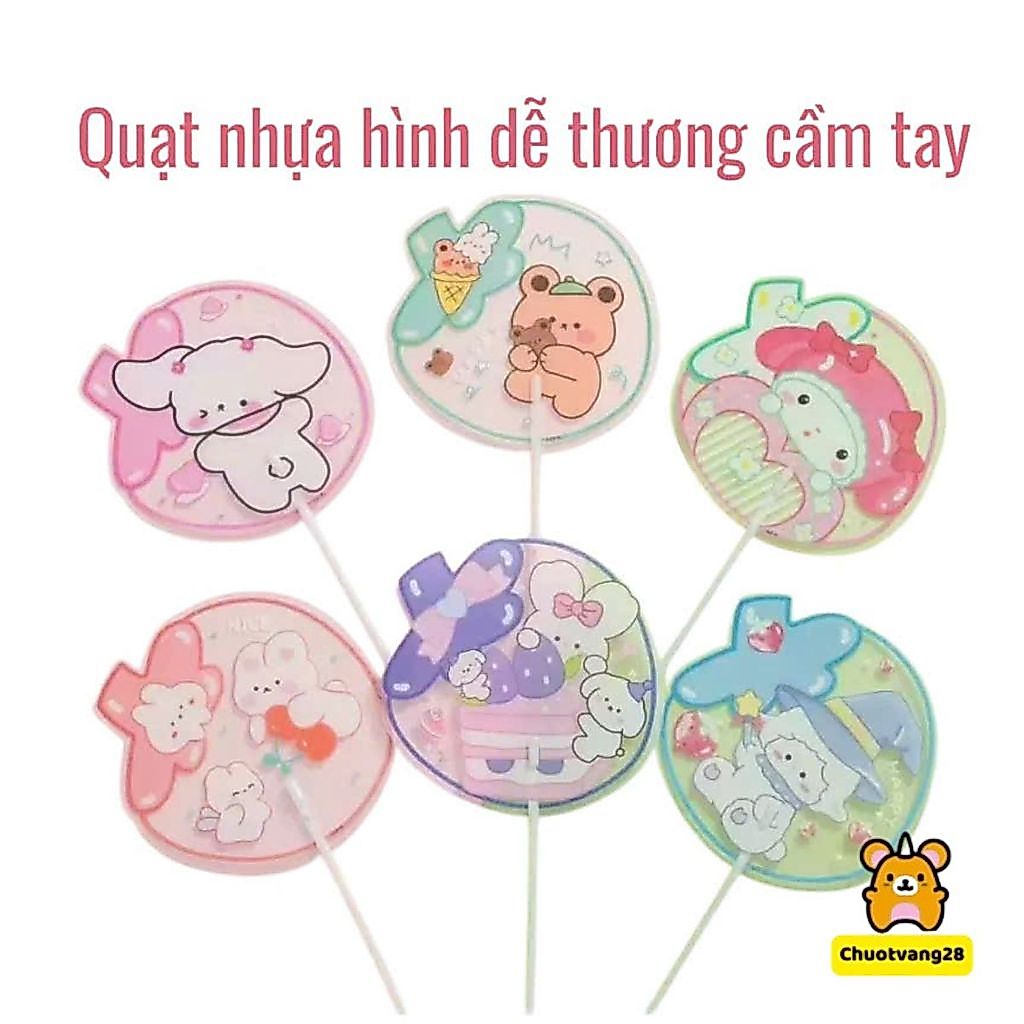Cây Quạt Nhựa Cầm Tay Họa Tiết Hoạt Hình Siêu Dễ Thương, Giao Nhiều Mẫu Ngẫu Nhiên
