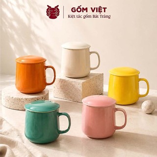 Cốc, ly kèm nắp uống trà, uống nước gốm sứ Bát Tràng 500ml vẽ tay thủ công – Quà tặng cao cấp – Gốm Việt Pottery