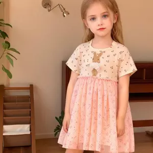 Váy gạc thỏ ba chiều phong cách châu Âu Mỹ (2y-7y) phong cách mới mùa hè dễ thương