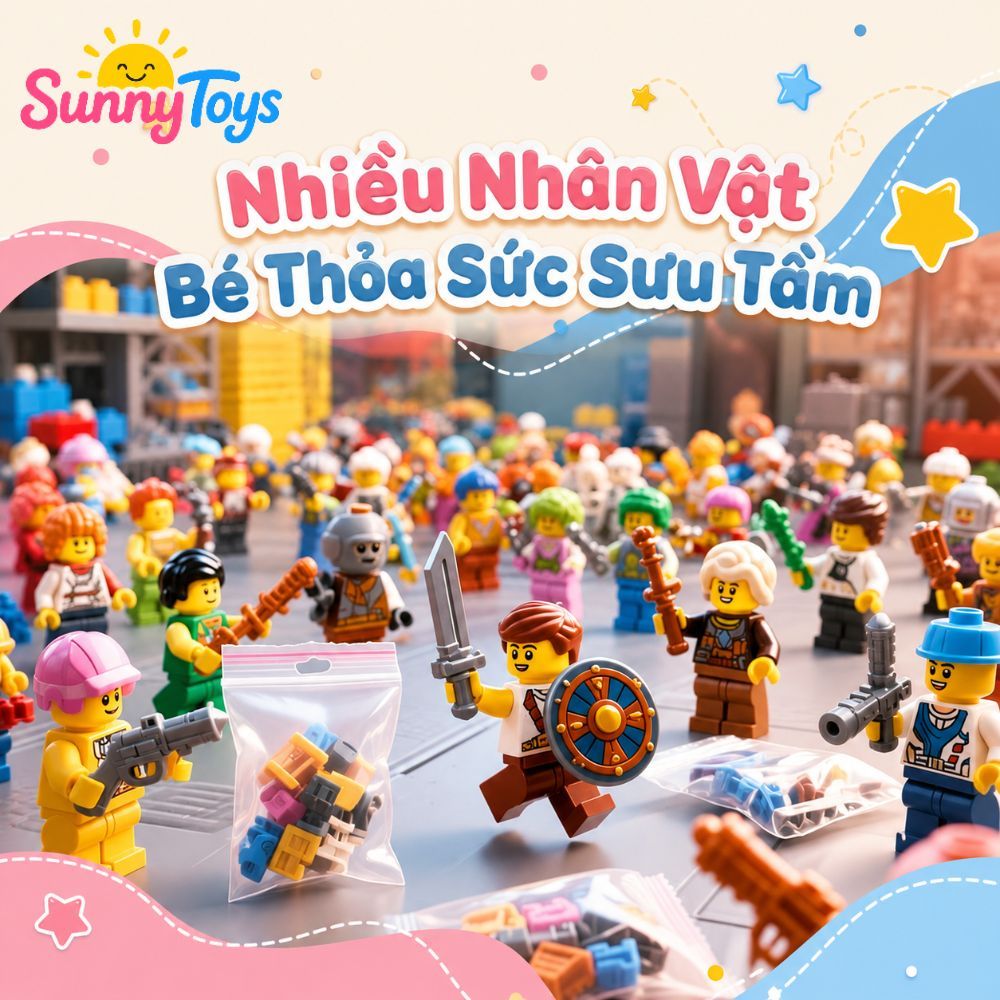 Set Nhân Vật Hoạt Hình Minecraft Lắp Ráp SunnyToys - Mô Hình Mini Phong Cách Khối Vuông Kèm Đế