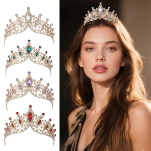 Váy công chúa vương miện cô dâu Phong cách Baroque sang trọng Hợp kim khí quyển Vương miện dự tiệc
