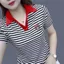 Áo thun sọc ngắn tay mới 2026 dành cho nữ, Áo sơ mi Polo cổ tròn đa năng thời trang