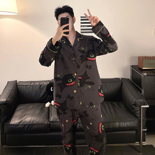 Bộ Đồ Ngủ Nam Size Lớn Họa Tiết Hoạt Hình Monster Stars, Quần Dài Tay Rời Phù Hợp Cho HomewearSuit