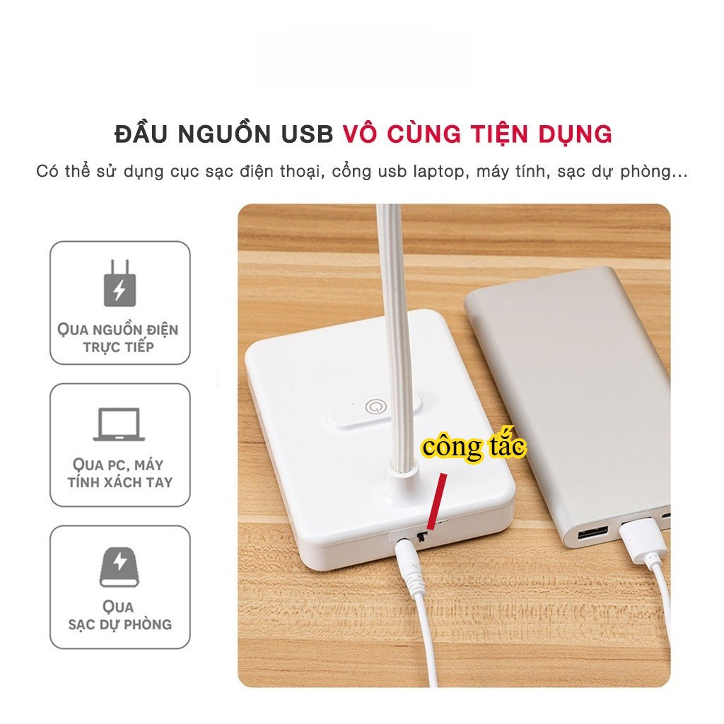 Đèn Học Để Bàn Pin Tích Điện Chống Cận LED 3 Màu Ánh Sáng  Đọc Sách Cảm Ứng led đèn led Bóng đèn bàn