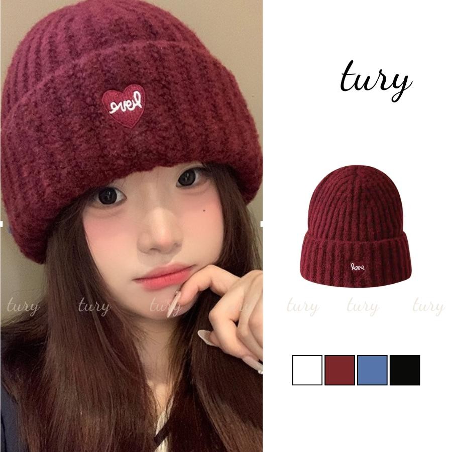 Nón Len Unisex Nam Nữ - Tury - Mũ len trơn thêu trái tim LOVE - NL072