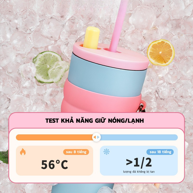 Bình 710ml inox 316, có ống hút và quai, giữ nóng lạnh, tiện mang đi.