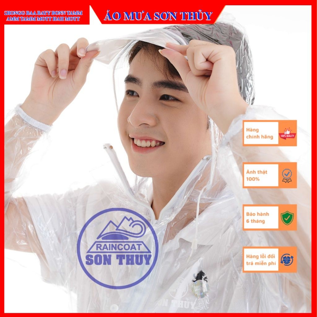 Bộ áo mưa trong suốt Sơn Thủy K25, bộ quần áo mưa nhựa dẻo PVC trong suốt siêu thời trang