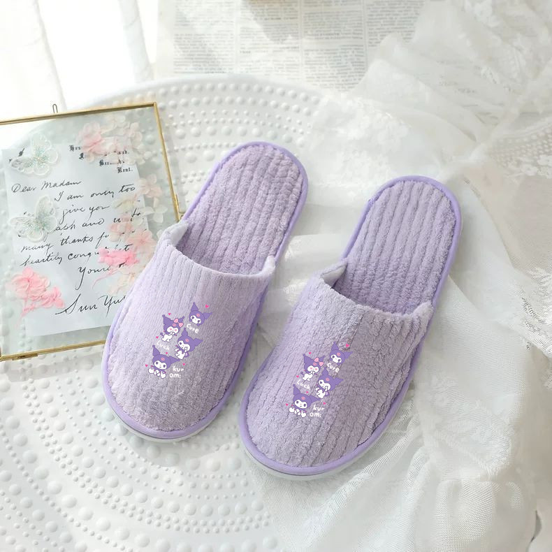 Dễ Thương Sanrio Kuromi Chống Trơn Trượt Nhà Khách sạn B & B Dép Khách Mềm Mại Dùng Một Lần Hoạt Hình Trong Nhà Giày