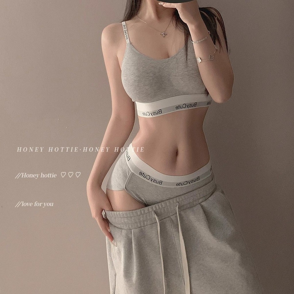 Shop Pure Desire Phong Cách Thể Thao Quần Lót Nữ Không Dây Nhỏ Ngực Tập Hợp Chống Chảy xệ Thoải Mái Mỏng Thoáng Khí Bộ Áo Ngực