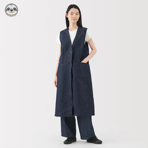 Áo vest denim cổ chữ V phong cách Nhật Bản Muji - Áo cardigan không tay
