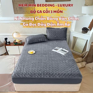 Bộ ga gối nỉ nhung lì MemMinBedding Luxury ga bọc chun trần thiết kế tinh tế, ấm áp, mềm mại - GG171