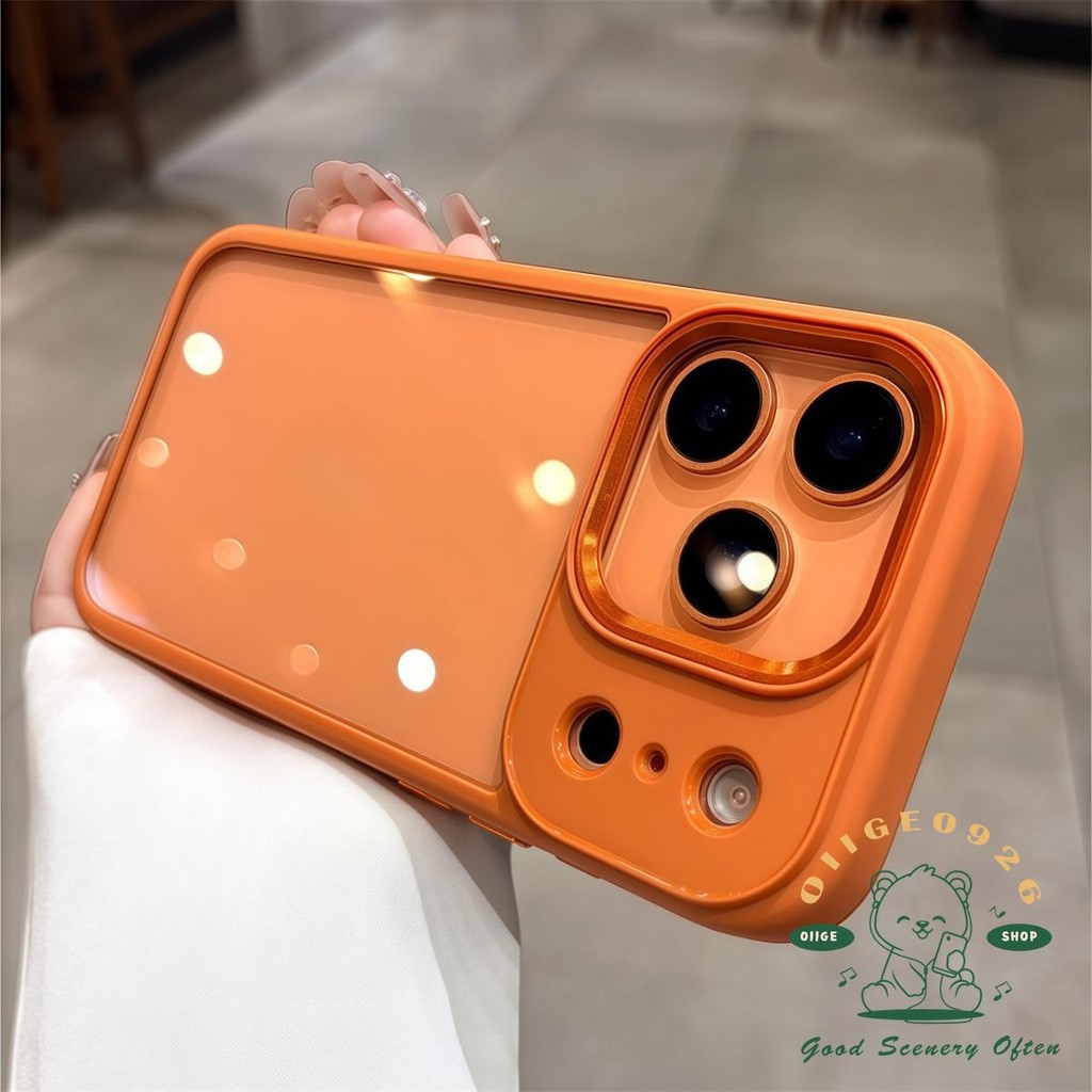 【 Ốp lưng iPhone17 】 Vỏ điện thoại acrylic da lỏng màu cam iphone17 Pro Max 16 15 14 13 12 cho vỏ iPhone Vỏ mềm silicon TPU chống sốc