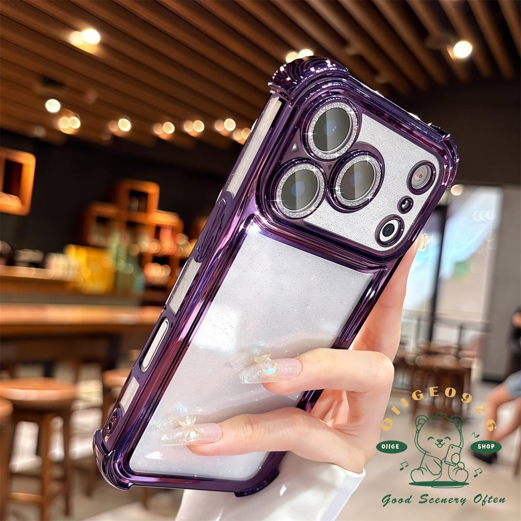 【 Ốp lưng iPhone17 】 Vỏ điện thoại lấp lánh mạ túi khí iphone17 Pro Max 16 15 14 13 12 cho vỏ iPhone Vỏ mềm silicon TPU chống sốc