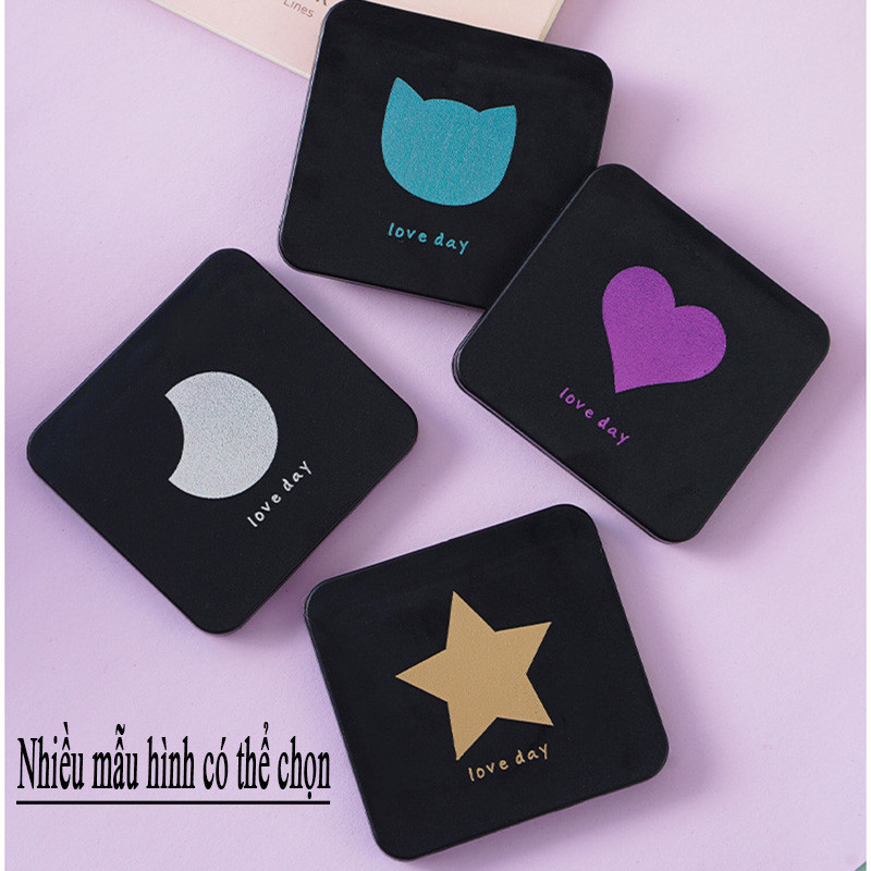 M7 Gương trang điểm gấp gọn mini 2 mặt màu đen vỏ nhám 7*6.5cm MALAN