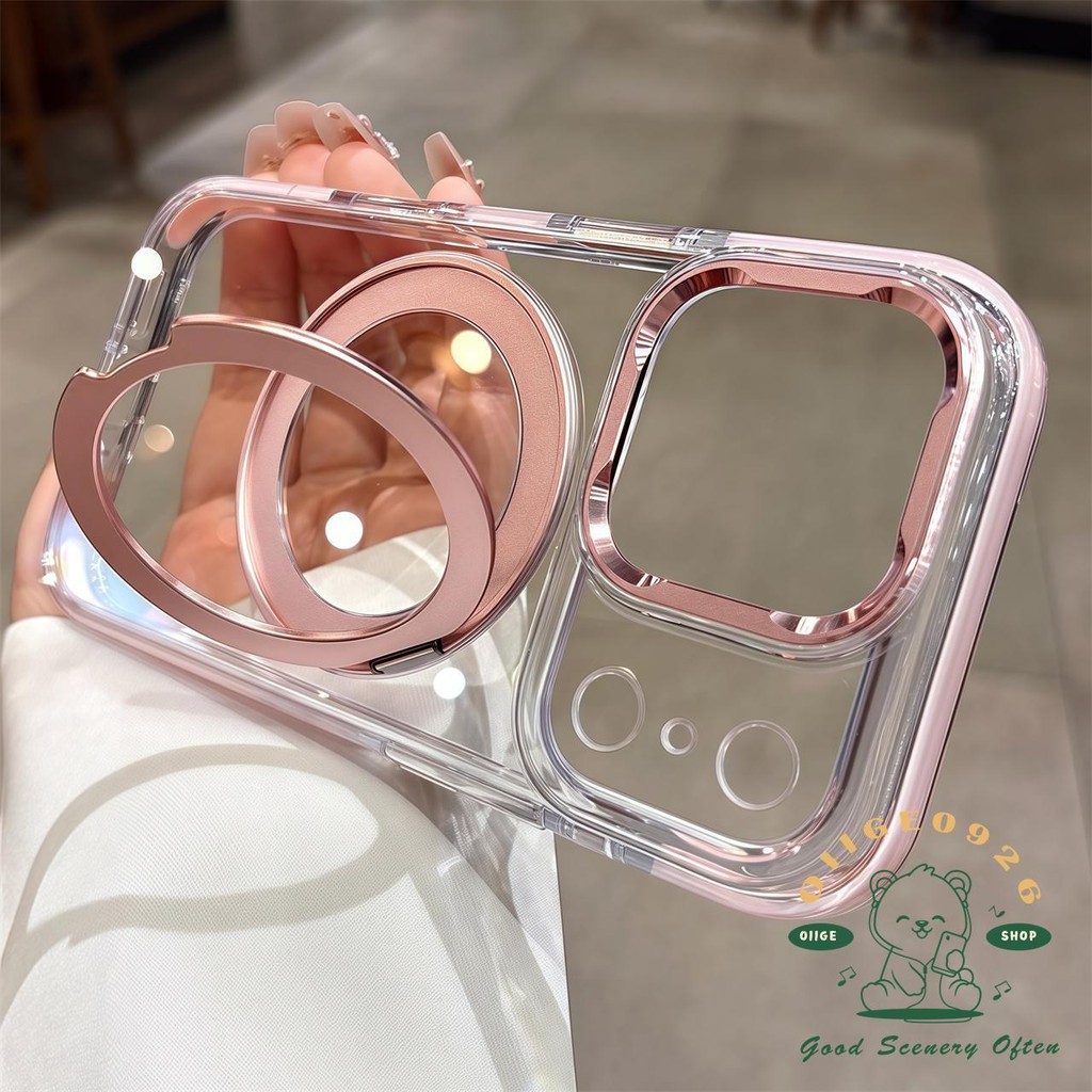 【 Ốp lưng iPhone17 】 Vỏ điện thoại giá đỡ 360 pha lê màu cam từ tính iPhone17 Pro Max 16 15 cho vỏ iPhone vỏ mềm silicon TPU chống sốc