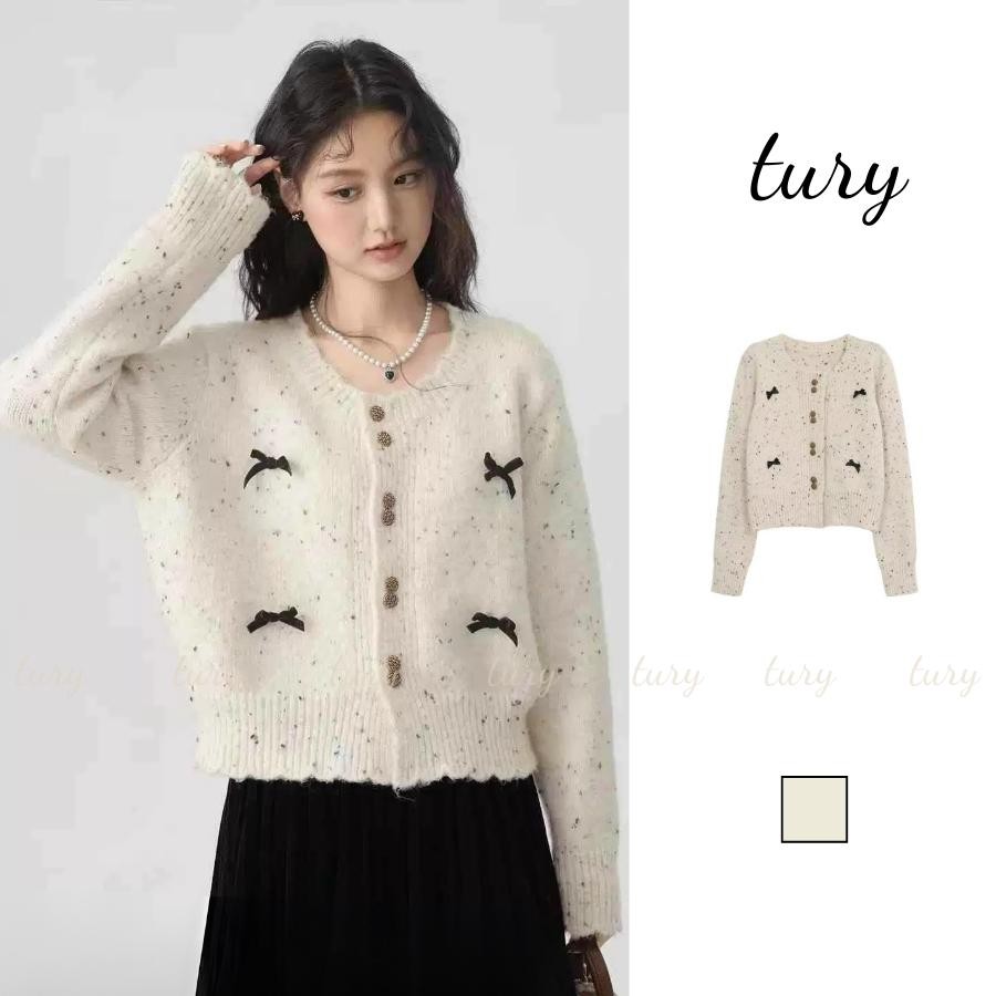 Áo Len Nữ - Tury - Áo cardigan len nữ dáng ngắn cài cúc phối nơ dễ thương - TA082
