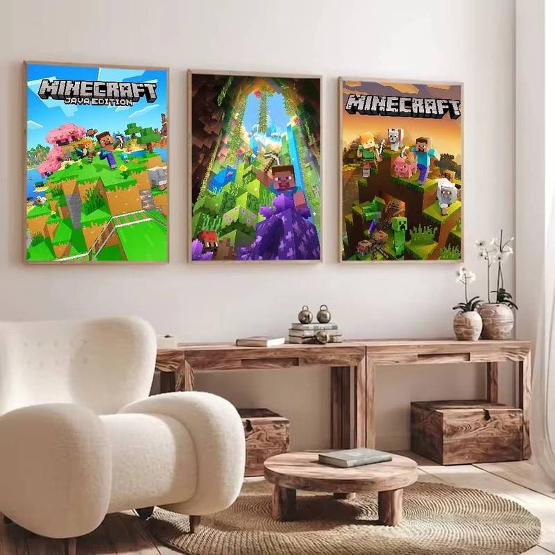 3D Minecraft Retro Kraft Dán Tường Phòng Cafe Thanh Nghệ Thuật Trang Trí Treo Tường