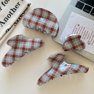 Kovoi / Phong Cách Mới Nâu Xanh Kẻ Sọc Lấy Kẹp Retro Cao Đuôi Ngựa Cá Mập Kẹp Tóc Đơn Giản Mặt Sau Đầu Đĩa Tóc Lấy Phụ Kiện Tóc