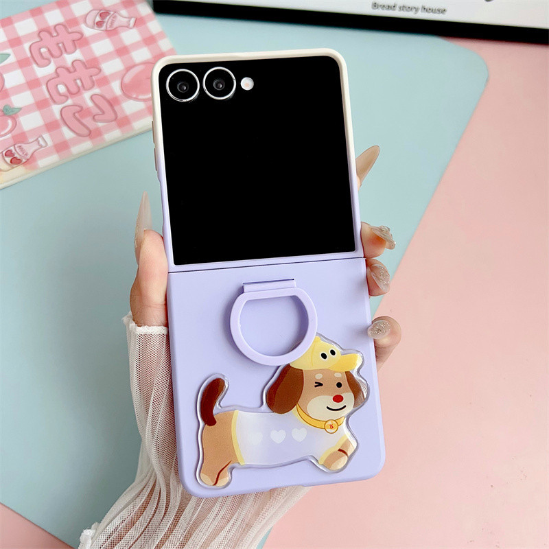 Slim Gradient Hoạt Hình Xúc Xích Chó Nhẫn Ốp Lưng Điện Thoại Samsung Galaxy Z Flip 7 Flip 6 Flip 5 Chống Sốc Mềm Vòng Khóa Bao