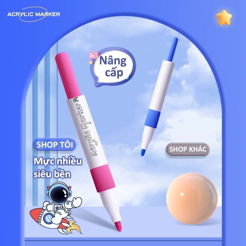 Bút Acrylic Marker 24/36/48/60 Màu – Bút Đánh Dấu Đầu Brush Mềm Mượt, Vẽ Được Trên Giấy Gỗ Vải Nhựa