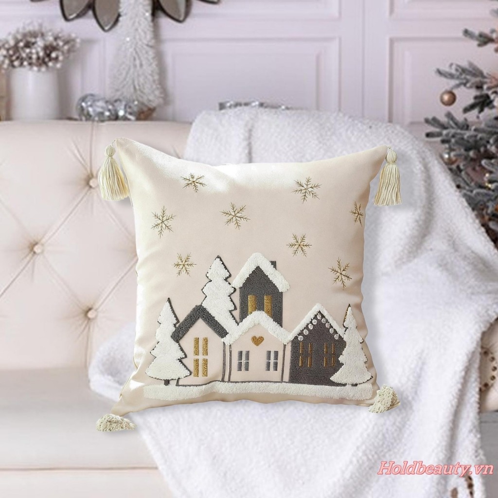 Nhà Giáng Sinh Ném Gối Sáng Tạo Bông Tuyết Thêu Đệm Trường Hợp Cho Mùa Đông Trang Trí Tiệc Tại Nhà
