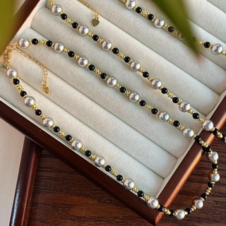 N1080 Vòng Cổ Dây Chuyền, Chuỗi Hạt Ngọc Trai Nhân Tạo Trắng Mix Xám Vàng Đen, Sang Trọng Cho Nữ