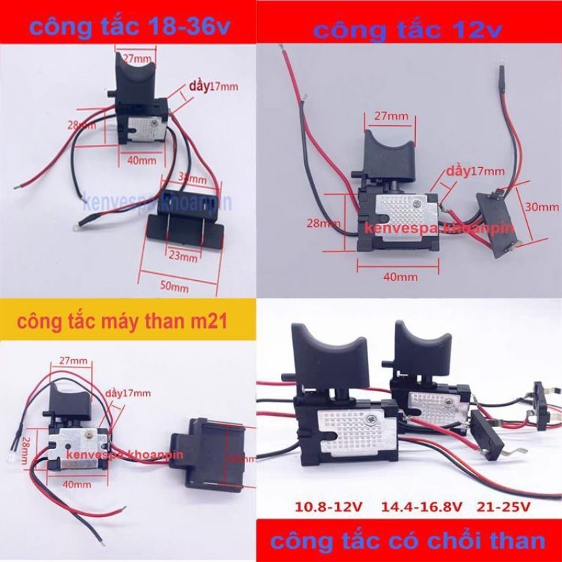 Công Tắc Máy Khoan Pin Có Điều Tốc Và Đảo Chiều, Có Đèn LED, Cò Có Thắng Chuyên Trị Máy Hỏng, Dễ Lắp, Chất Lượng Tốt