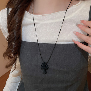 Vòng cổ mặt dây chuyền chéo đính cườm phong cách Gothic, phù hợp cho nữ, thiết kế thời thượng