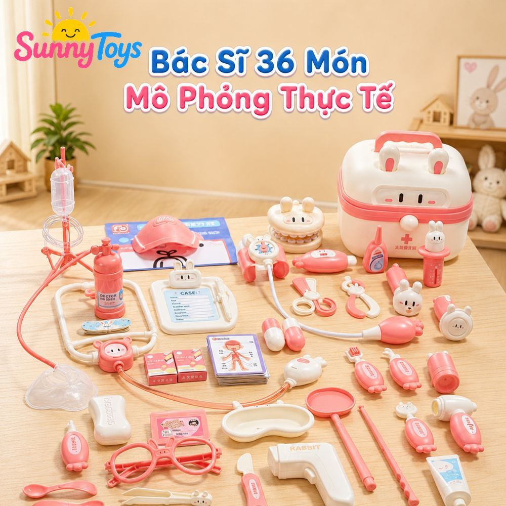 Bộ Bác Sĩ Thỏ 36 Chi Tiết SunnyToys - Vali Khám Bệnh Dễ Thương Cho Bé Chơi Nhập Vai