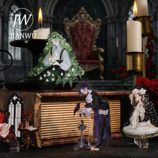 JIANWU Vintage Dark Gothic Hoa Nhân Vật Phong Cảnh Chất Liệu Cắt Dán Thêu Sò PET Miếng Dán Sáng Tạo DIY Tạp Chí Văn Phòng Phẩm