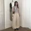 Sọc màu tương phản cổ chữ V đơn giản Hàn Quốc Tay ngắn Slim-Fit Slimer Look Lace-Up Bow Short Top