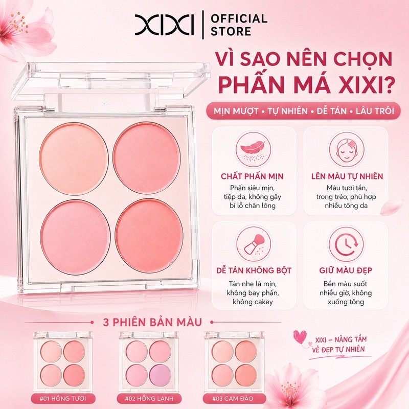 XIXI D674 Bảng Má Hồng 4 Ô Blush Tự Nhiên, Phấn Má Mịn Nhẹ Dễ Tán, Trang Điểm Má Hồng Trong Trẻo