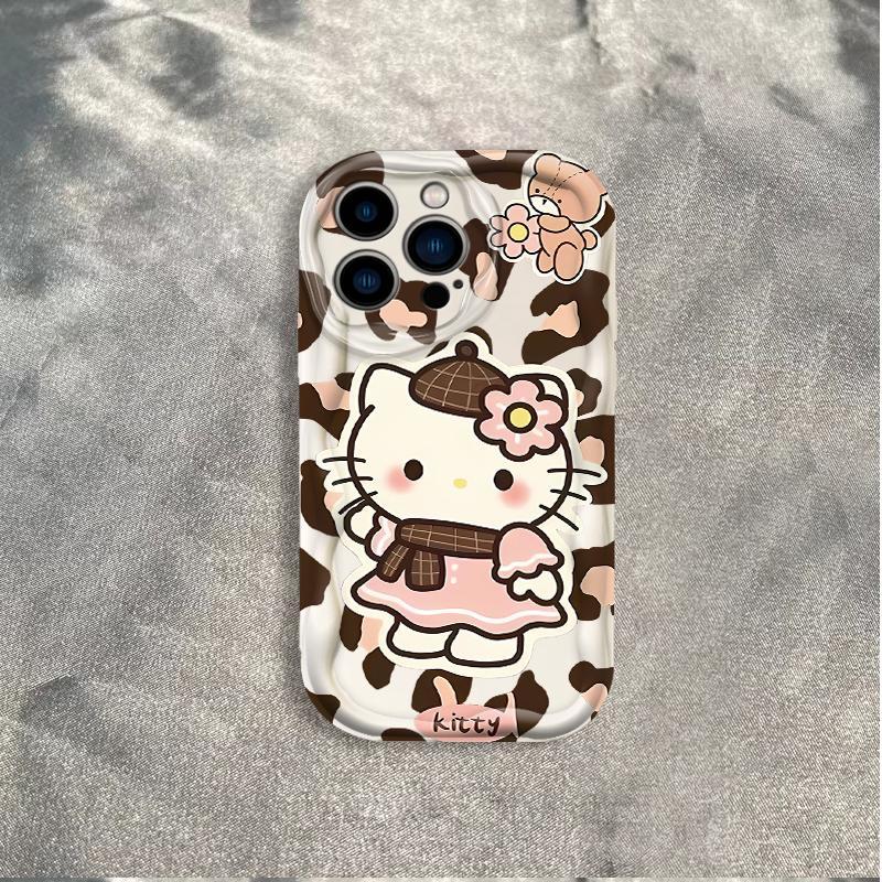 Vỏ Silicon Hoạt Hình Cho iPhone 17 16 15 14 13 12 11 Pro Max Plus 17 AIR 3D Wave Vỏ Điện Thoại Mềm TPU Da Báo Kitty Ốp Lưng Chống Sốc