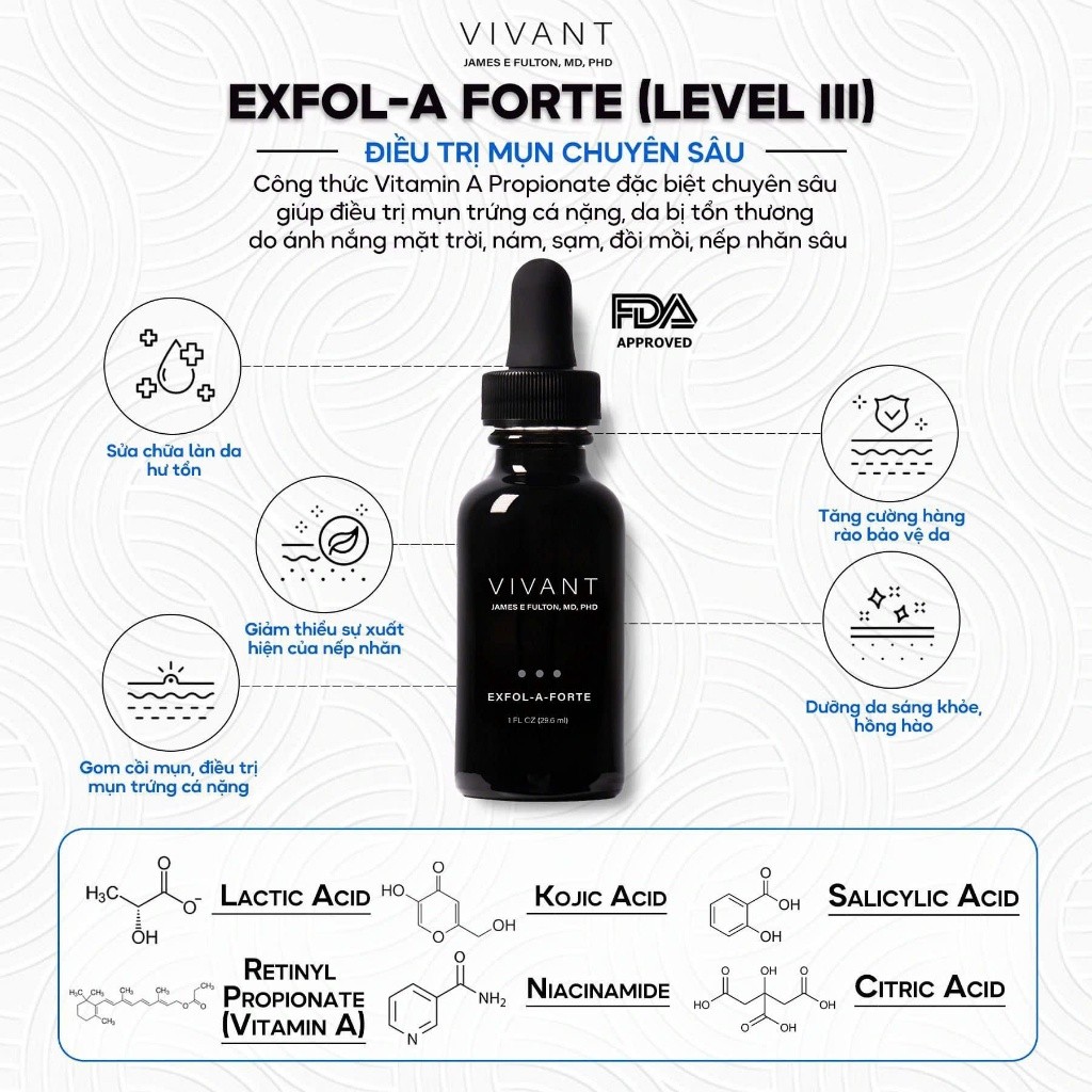 [HÀNG CÔNG TY] Tinh Chất Serum Vivant Exfol-A Forte 30ml | Giảm Mụn, Cải Thiện Thâm Nám