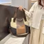 Túi Tote Canvas Retro Màu Sắc Tương Phản Dung Tích Lớn Di Động Đeo Ngang Đi Lại Nữ